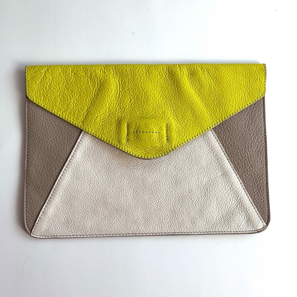 Gap Genuine Leather Envelope Style Color Block Clutch Magnetic Snap 7.5" x 10.5"